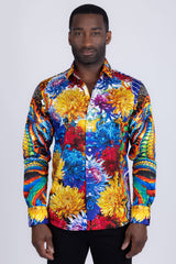 Barabas Wholesale Men's Rhinestones Floral Snake Long Sleeve Shirts 5SPR03 Green