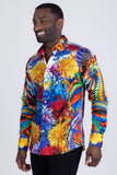 Barabas Wholesale Men's Rhinestones Floral Snake Long Sleeve Shirts 5SPR03 Blue