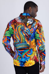 Barabas Wholesale Men's Rhinestones Floral Snake Long Sleeve Shirts 5SPR03 Silver