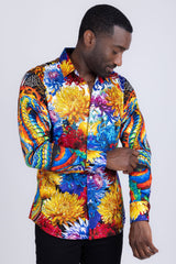 Barabas Wholesale Men's Rhinestones Floral Snake Long Sleeve Shirts 5SPR03 Brown