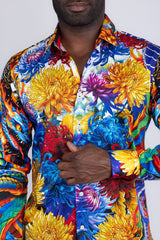 Barabas Wholesale Men's Rhinestones Floral Snake Long Sleeve Shirts 5SPR03 Black