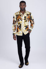 Barabas Wholesale Men's Rhinestones Horse Pattern Long Sleeve Shirts 5SPR04 Sand