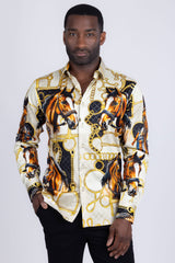 Barabas Wholesale Men's Rhinestones Horse Pattern Long Sleeve Shirts 5SPR04 Yellow