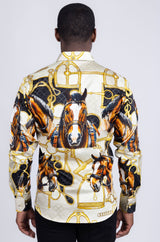Barabas Wholesale Men's Rhinestones Horse Pattern Long Sleeve Shirts 5SPR04 Yellow