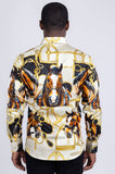 Barabas Wholesale Men's Rhinestones Horse Pattern Long Sleeve Shirts 5SPR04 Yellow