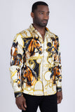 Barabas Wholesale Men's Rhinestones Horse Pattern Long Sleeve Shirts 5SPR04 Beige