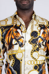 Barabas Wholesale Men's Rhinestones Horse Pattern Long Sleeve Shirts 5SPR04 Yellow