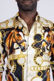 Barabas Wholesale Men's Rhinestones Horse Pattern Long Sleeve Shirts 5SPR04 Yellow