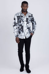 Barabas Wholesale Men's Rhinestones Horse Pattern Long Sleeve Shirts 5SPR04 White