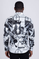 Barabas Wholesale Men's Rhinestones Horse Pattern Long Sleeve Shirts 5SPR04 Silver