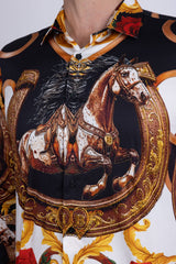 Barabas Wholesale Men's Stallion Rhinestones Stretch Long Sleeve Shirts 5SPR05  Brown