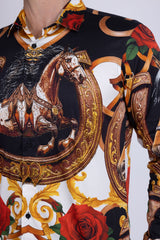 Barabas Wholesale Men's Stallion Rhinestones Stretch Long Sleeve Shirts 5SPR05  Brown