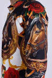 Barabas Wholesale Men's Stallion Rhinestones Stretch Long Sleeve Shirts 5SPR05  Brown