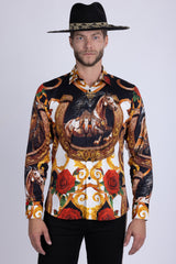 Barabas Wholesale Men's Stallion Rhinestones Stretch Long Sleeve Shirts 5SPR05 Multicolor