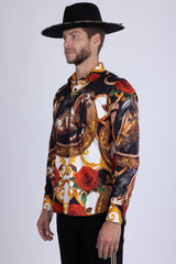 Barabas Wholesale Men's Stallion Rhinestones Stretch Long Sleeve Shirts 5SPR05 Red