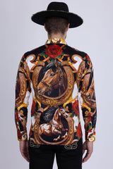 Barabas Wholesale Men's Stallion Rhinestones Stretch Long Sleeve Shirts 5SPR05  Brown