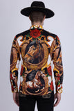 Barabas Wholesale Men's Stallion Rhinestones Stretch Long Sleeve Shirts 5SPR05  Brown