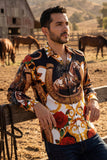 Barabas Wholesale Men's Stallion Rhinestones Stretch Long Sleeve Shirts 5SPR05 Multi