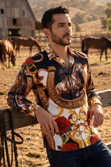 Barabas Wholesale Men's Stallion Rhinestones Stretch Long Sleeve Shirts 5SPR05 Multi