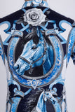 Barabas Wholesale Men's Stallion Rhinestones Stretch Long Sleeve Shirts 5SPR05 Blue