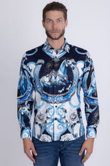 Barabas Wholesale Men's Stallion Rhinestones Stretch Long Sleeve Shirts 5SPR05 Sky