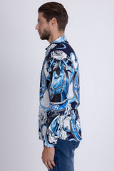 Barabas Wholesale Men's Stallion Rhinestones Stretch Long Sleeve Shirts 5SPR05 Sky