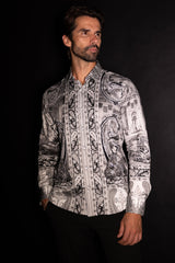 Barabas Wholesale Men's Rhinestones Paisley Animal Long Sleeve Shirts 5SPR07 White