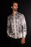 Barabas Wholesale Men's Rhinestones Paisley Animal Long Sleeve Shirts 5SPR07 White