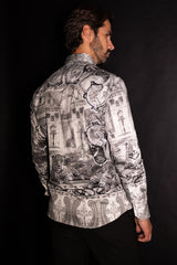 Barabas Wholesale Men's Rhinestones Paisley Animal Long Sleeve Shirts 5SPR07 Silver