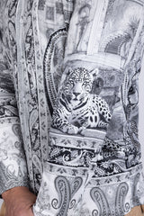 Barabas Wholesale Men's Rhinestones Paisley Animal Long Sleeve Shirts 5SPR07 White