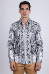 Barabas Wholesale Men's Rhinestones Paisley Animal Long Sleeve Shirts 5SPR07 White