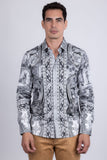 Barabas Wholesale Men's Rhinestones Paisley Animal Long Sleeve Shirts 5SPR07 White
