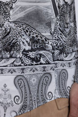 Barabas Wholesale Men's Rhinestones Paisley Animal Long Sleeve Shirts 5SPR07 White