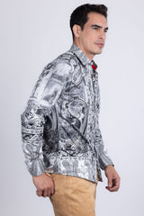 Barabas Wholesale Men's Rhinestones Paisley Animal Long Sleeve Shirts 5SPR07 Silver