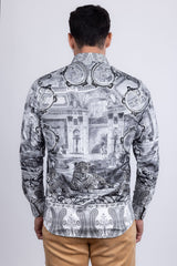 Barabas Wholesale Men's Rhinestones Paisley Animal Long Sleeve Shirts 5SPR07 White