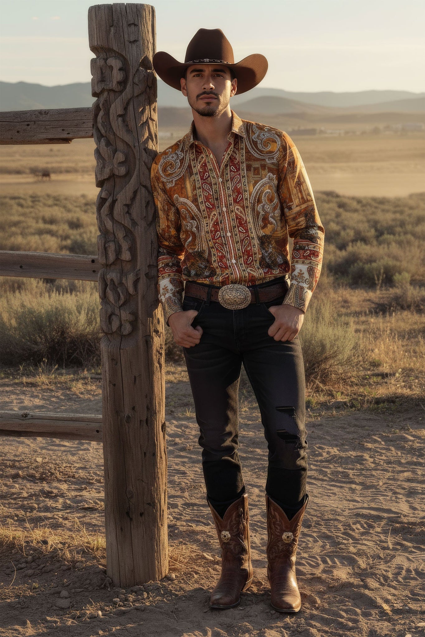 Barabas Wholesale Men's Rhinestones Paisley Animal Long Sleeve Shirts 5SPR07 Taupe