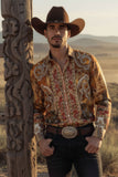 Barabas Wholesale Men's Rhinestones Paisley Animal Long Sleeve Shirts 5SPR07 Taupe