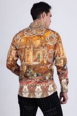 Barabas Wholesale Men's Rhinestones Paisley Animal Long Sleeve Shirts 5SPR07 Taupe