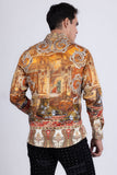 Barabas Wholesale Men's Rhinestones Paisley Animal Long Sleeve Shirts 5SPR07 Taupe