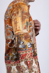 Barabas Wholesale Men's Rhinestones Paisley Animal Long Sleeve Shirts 5SPR07 Taupe