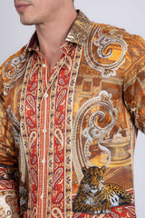 Barabas Wholesale Men's Rhinestones Paisley Animal Long Sleeve Shirts 5SPR07 Taupe