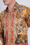 Barabas Wholesale Men's Rhinestones Paisley Animal Long Sleeve Shirts 5SPR07 Taupe