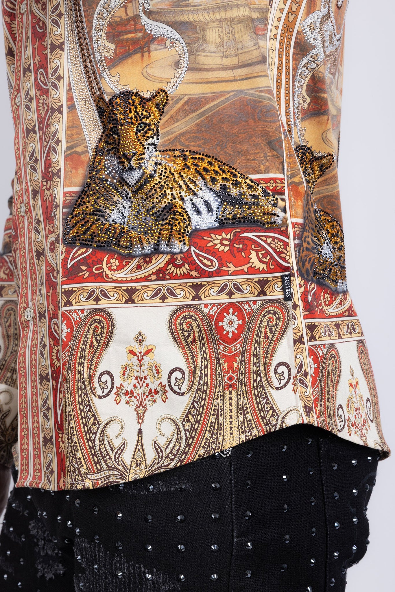 Barabas Wholesale Men's Rhinestones Paisley Animal Long Sleeve Shirts 5SPR07 Brown