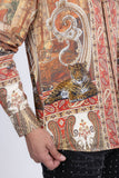 Barabas Wholesale Men's Rhinestones Paisley Animal Long Sleeve Shirts 5SPR07 Taupe