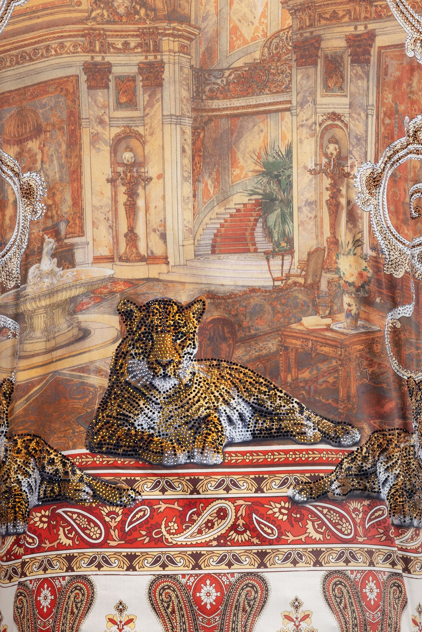 Barabas Wholesale Men's Rhinestones Paisley Animal Long Sleeve Shirts 5SPR07 Taupe