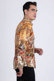 Barabas Wholesale Men's Rhinestones Paisley Animal Long Sleeve Shirts 5SPR07 Taupe