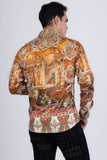 Barabas Wholesale Men's Rhinestones Paisley Animal Long Sleeve Shirts 5SPR07 Taupe