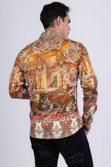 Barabas Wholesale Men's Rhinestones Paisley Animal Long Sleeve Shirts 5SPR07 Taupe