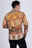Barabas Wholesale Men's Rhinestones Paisley Animal Long Sleeve Shirts 5SPR07 Taupe