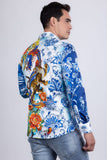 Barabas Wholesale Men's Rhinestones Floral Dragon Tiger Long Sleeve Shirt 5SPR08 Multi